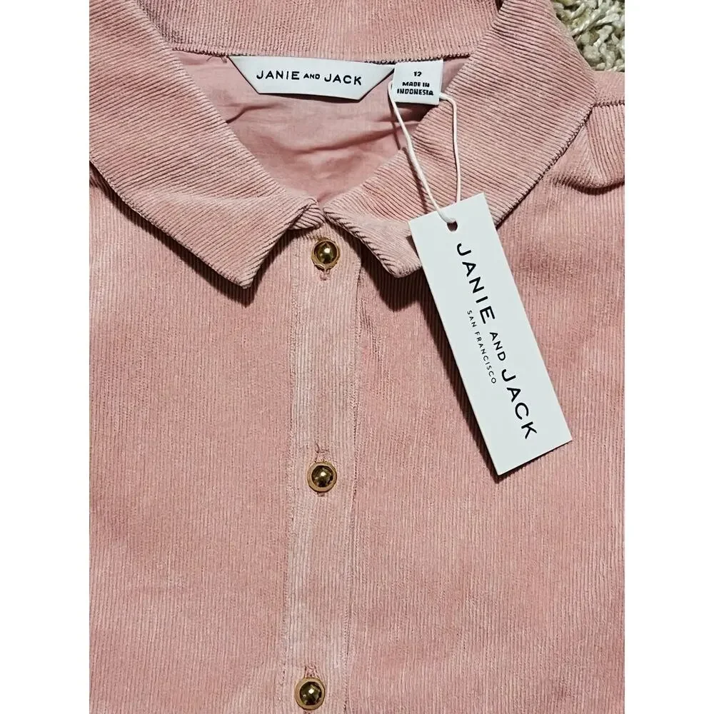 NWT❤️Janie and Jack Corduroy Puff Sleeve Shirt Dress sz12
